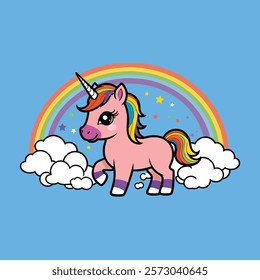 Adorable Kawaii Rainbow Unicorn Character