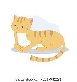 Adorable Kawaii Style Orange Cat Sitting and Lying on the Ground. Cartoon Illustration for Cat Lovers