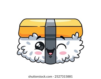 Adorável Kawaii Sushi Roll Personagem Com Expressão Rosto Bonito. Japonês cozinha comida Personagem com cores vibrantes