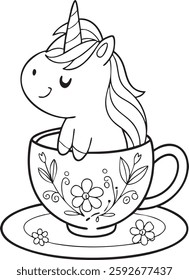 Adorable Kawaii Unicorn in Teacup 