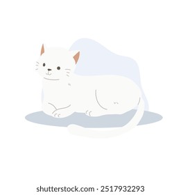 Adorable gato blanco Kawaii de dibujos animados. Arte kawaii del gato blanco sentado y acostado