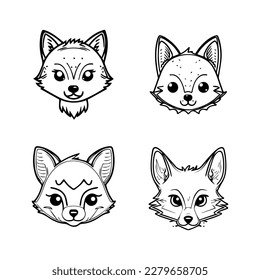 Adorable kawaii wolf collection set with detailed Hand drawn line art illustrations, perfect for any animal lover and wolf enthusiasts