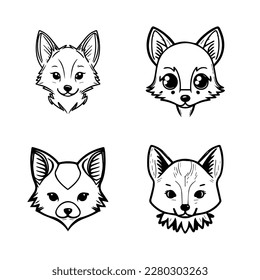 Adorable kawaii wolf collection set with detailed Hand drawn line art illustrations, perfect for any animal lover and wolf enthusiasts