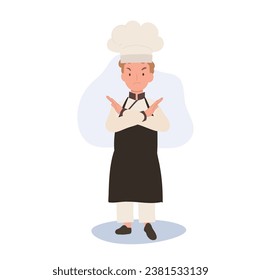  Adorable Kid Chef Refusal. Young Chef Rejecting, Cute Kid Chef with X-arm Gesture