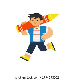 Adorable kid holding a crayon. Back to school concept illustration.