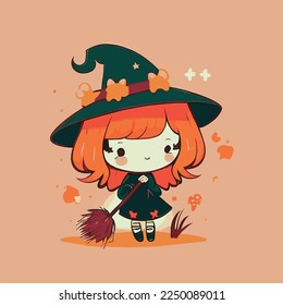 Caricatura infantil adorable lindo divertido brujas brujas brujas broomstick puntitos sombreros halloween mosca, bozal con cara y ojos guiñadores, colores pastel brillantes, Vector, colección set, ilustración infantil, papel pintado