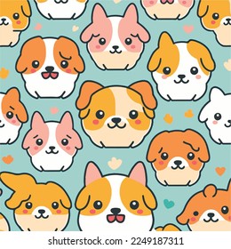 Caricatura infantil adorable kawaii lindo perro perro perro de garra perrito perrito perrito perrito perrito pimiento, bozal con la cara y los ojos guiñadores, colores pastel brillantes, Vector, colección set, ilustración infantil, papel pintado