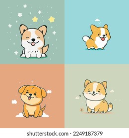 Caricatura infantil adorable kawaii lindo perro perro perro de garra perrito perrito perrito perrito perrito pimiento, bozal con la cara y los ojos guiñadores, colores pastel brillantes, Vector, colección set, ilustración infantil, papel pintado