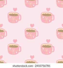 Adorable Kids' Cartoon Patterns: Coffee Cup in Flat Style - Seamless and Cute, Perfect for Playful Prints, Textiles, and Events