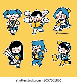 Adorable Kids Goes To School Doodle Illustration Asset