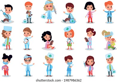 Adorable Kids Playing Doctor Nurse Vector Stock Vector (Royalty Free ...