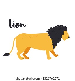 Adorable king lion on white background. Animal character. African inhabitant