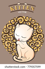 Adorable Kitten (Cat) Illustration vector licking its pawn.