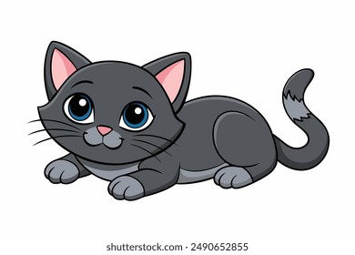 Adorable Kitten Lying Vector Art Illustration.