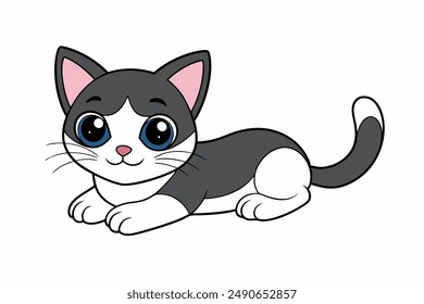 Adorable Kitten Lying Vector Art Illustration.