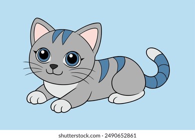 Adorable Kitten Lying Vector Art Illustration.