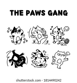 Adorable Kitten The Paws Gang Outline Doodle Vector Illustration Premium Vector