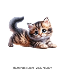 Adorable Kitten Stretch Its Body in Watercolor Concept