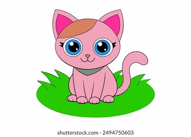Adorable Kittens with Big Heads and Green Eyes  Sitting on Grass Against Blue Sky