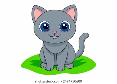Adorable Kittens with Big Heads and Green Eyes  Sitting on Grass Against Blue Sky
