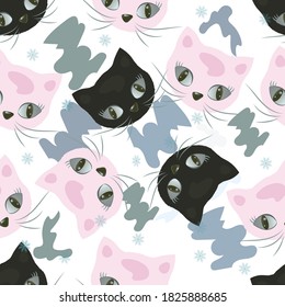 Adorable kittens on a white background.
Seamless vector pattern.