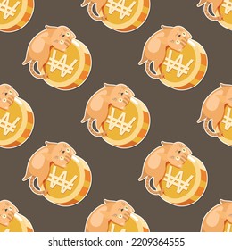 adorable kitty and coin cartoon seamless pattern