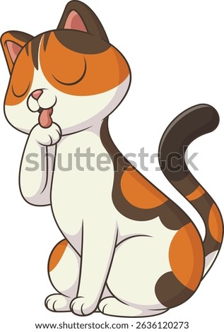 Adorable kitty licking its paw vector illustration