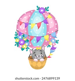 Adorable kitty on an air balloon vector illustration