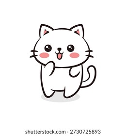 An adorable kitty waving with a bright, friendly smile, great for greetings, welcoming messages, and "hello" designs.