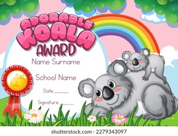 Adorable koala award certificate template illustration