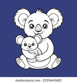 Adorable Koala and Baby Illustration in Cartoon Style for Kids' Projects, Cute Koala Family Graphic Perfect for Children’s Books and Merchandise