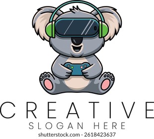 Adorable koala bear enjoys virtual reality gaming. Perfect for tech and gaming projects. VR Games