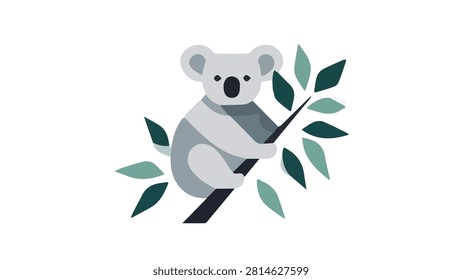 Adorable koala bear resting on a tree branch in its natural environment, showcasing wildlife and nature themes.