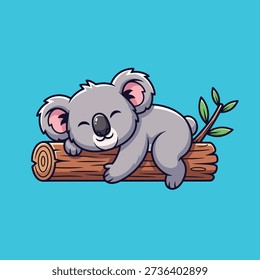 Adorable koala bear taking a nap on a log with a serene expression