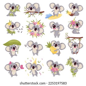 Adorable Koala Character with Large Ears in Various Actions Big Vector Set