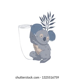 Adorable koala climbing tree. Australian marsupial animal. Wild animal. Fauna theme. Vector design
