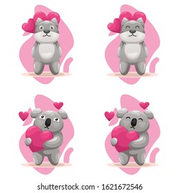 adorable koala and dog with love cartoon vector collection