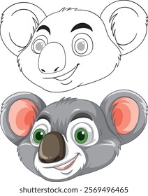 Adorable koala faces in color and outline