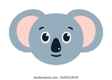 Adorable Koala with happy Smile. Funny cartoon Animal for Children and educational designs, stickers. Friendly gray Bear. Austrian character. Flat design. Isolated avatar. Vector illustration