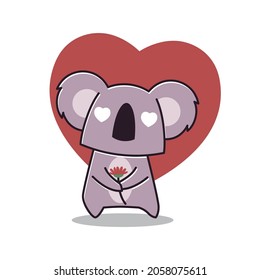 Adorable Koala Love Heart Flower Animal Zoo Flat Cartoon Character