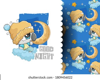Koala Adorable con Luna y Estrellas con Fondo de Patrones