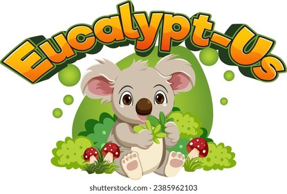 Adorable koala munching on eucalyptus leaves in a humorous cartoon