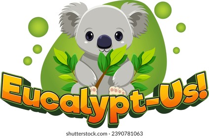 Adorable koala munching on eucalyptus leaves in a funny cartoon