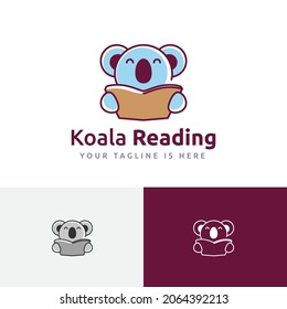 Adorable Koala Reading Study Marsupial Animal School Education Logo