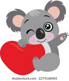 Adorable Koala mit rotem Herzen

