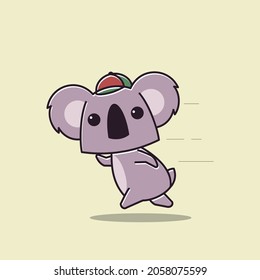 Adorable Koala Running Fast Sport Animal Zoo Flat Cartoon Character