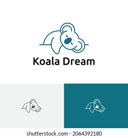 Adorable Koala Sleeping Dreaming Marsupial Animal Line Logo