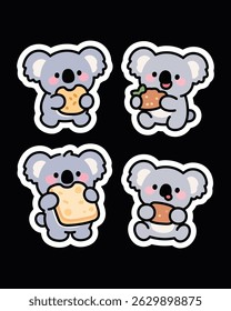Adorable koala sticker pack in kawaii cartoon style. Perfect for journals, planners, scrapbooks, prints, emojis, and chat apps. High-resolution with transparent backgrounds.