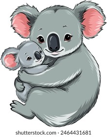 Adorable Koala Vector Illustration - Mother and Baby Hugging