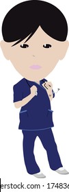 Adorable Korean Nurse in Uniform Wearing Face Mask  Vector Illustration